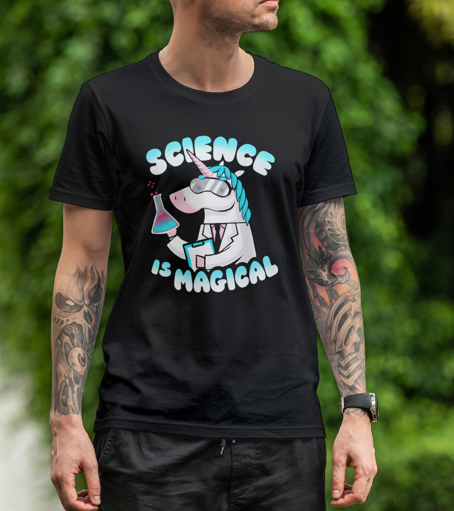 Science Is Magical Unicorn In Lab Coat With Beaker T-Shirt