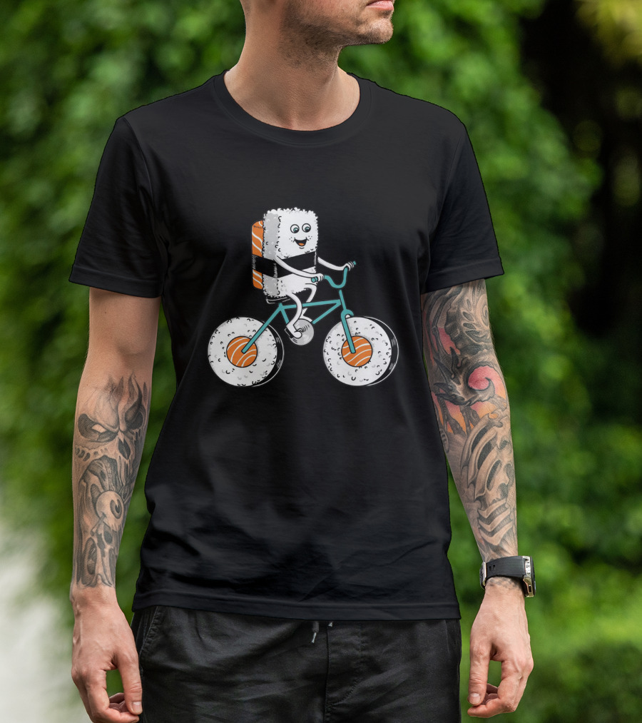 Sushi Roll Riding Bicycle With Sushi Wheels T-Shirt