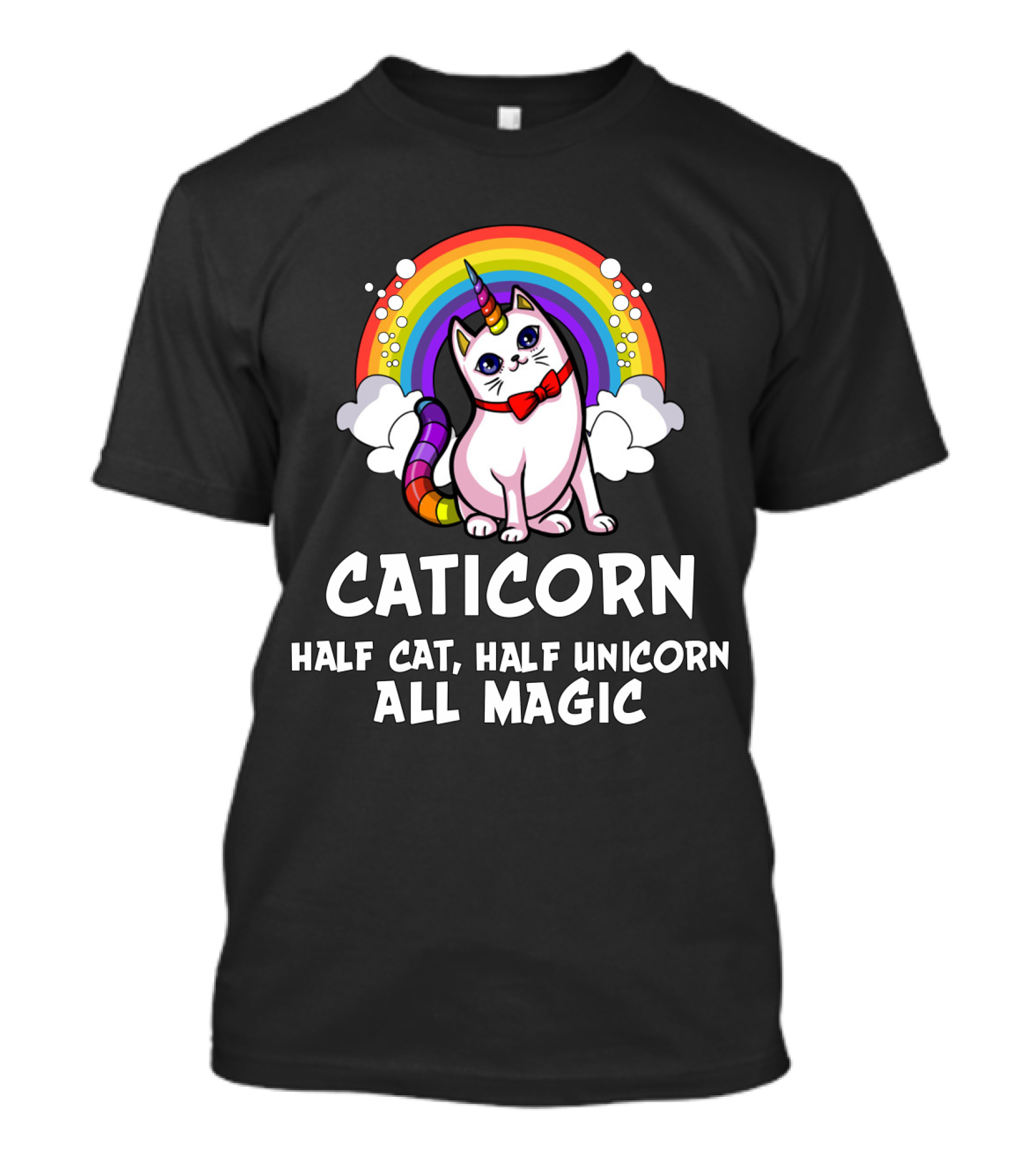 Caticorn Half Cat Half Unicorn All Magic Rainbow Bow Magic T-Shirt