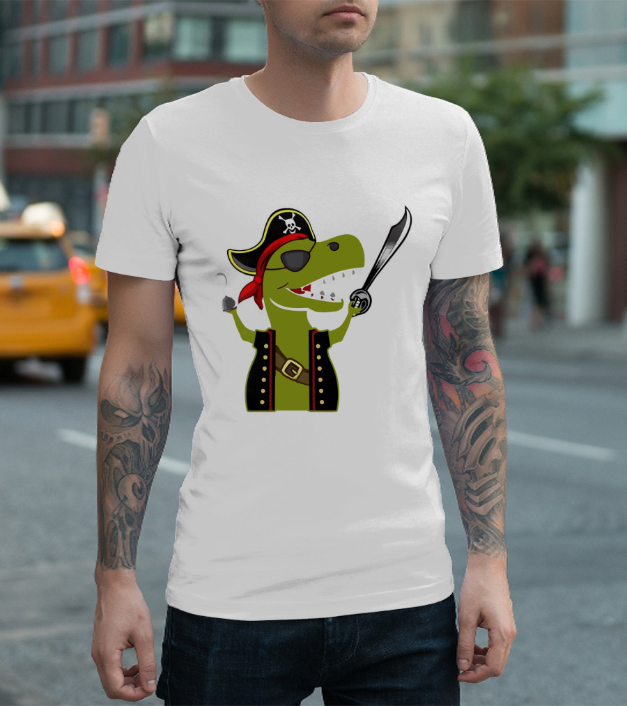 Pirate Dinosaur with Hook and Sword T-Shirt