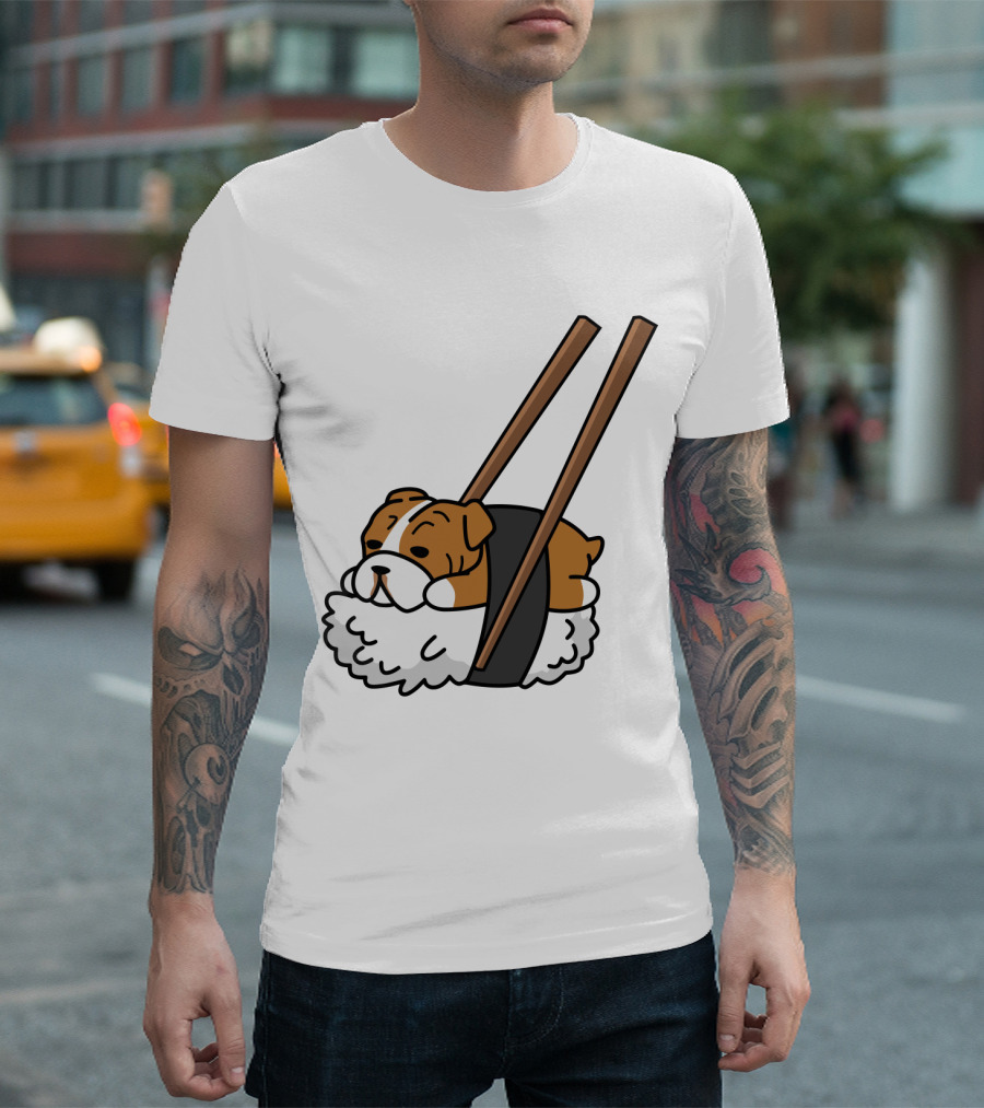 Pugsushi Funny Pug Dog Sushi Roll with Chopsticks T-Shirt