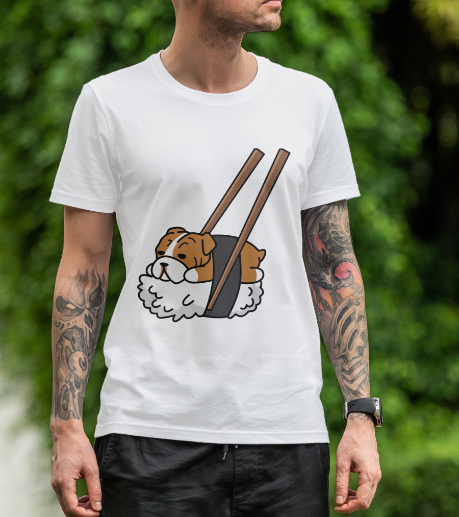 Pugsushi Funny Pug Dog Sushi Roll With Chopsticks T-Shirt