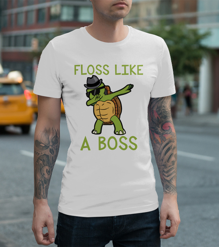 Dabbing Turtle Floss Like a Boss with Hat and Sunglasses T-Shirt