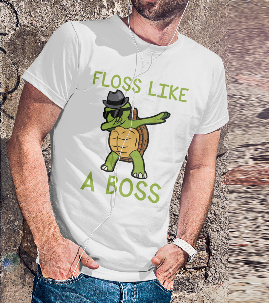 Dabbing Turtle Floss Like A Boss With Hat And Sunglasses T-Shirt