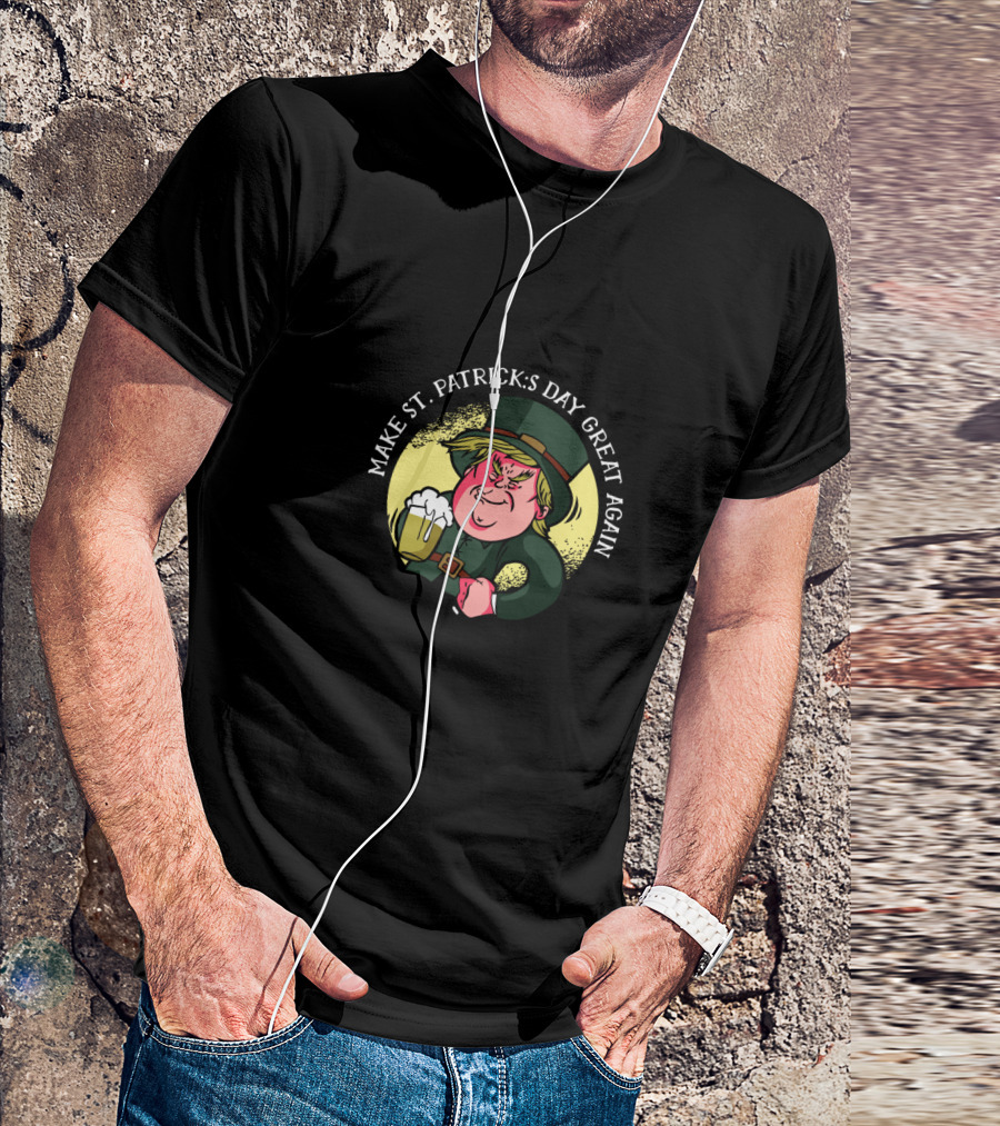 Make St. Patrick's Day Great Again With Cartoon Holding Beer T-Shirt