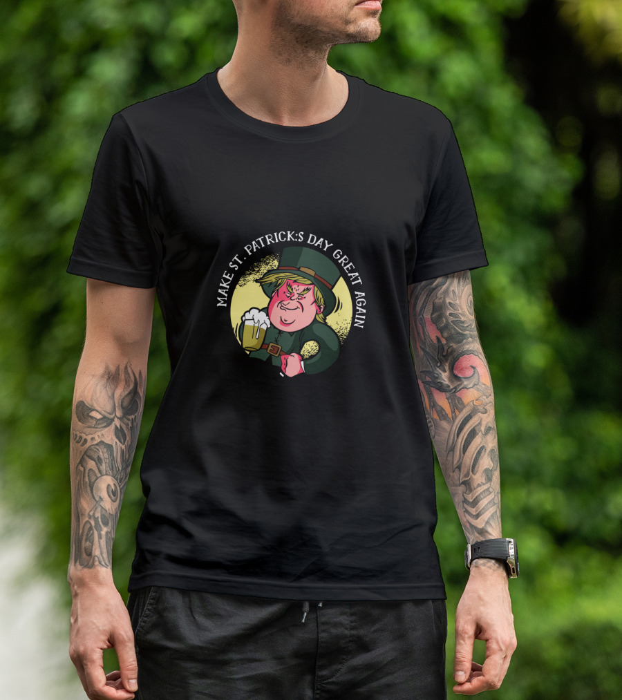 Make St. Patrick's Day Great Again With Cartoon Holding Beer T-Shirt