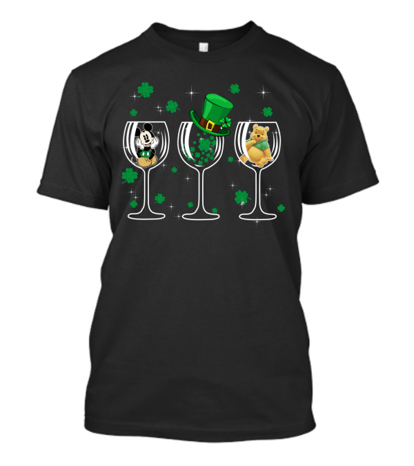 Mickey Patrick Pooh St. Patrick’s Day Wine Glass Trio T-Shirt