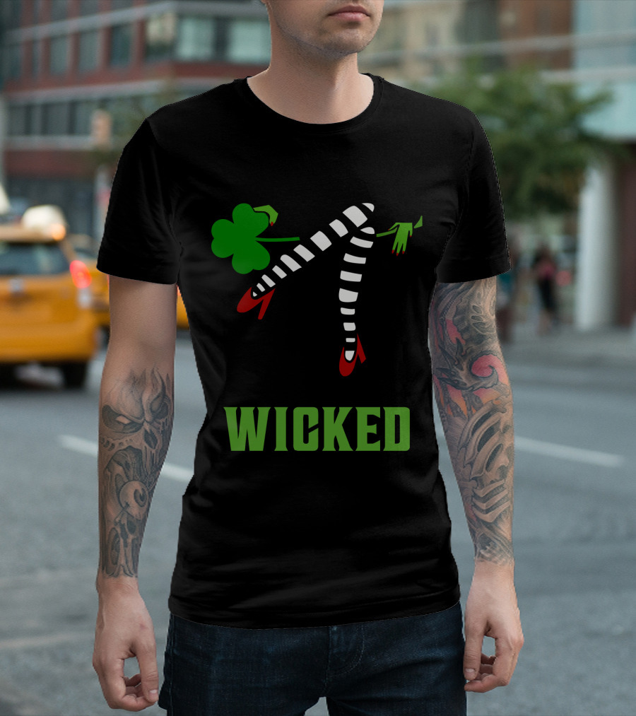 Wicked St. Patrick's Day Striped Legs And Shamrock T-Shirt