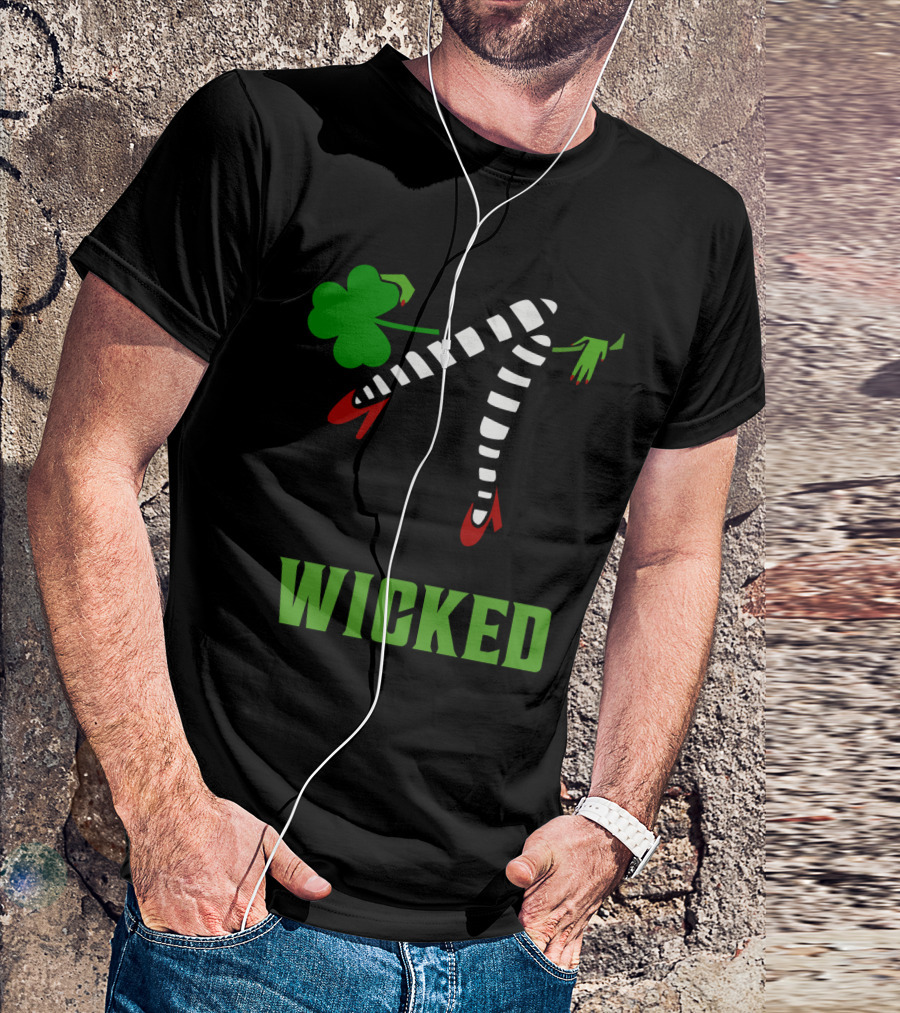 Wicked St. Patrick's Day Striped Legs And Shamrock T-Shirt