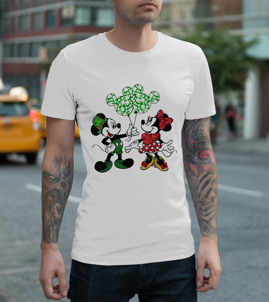 Mickey Mouse Minnie Mouse St. Patrick's Day Shamrock Balloons T-Shirt