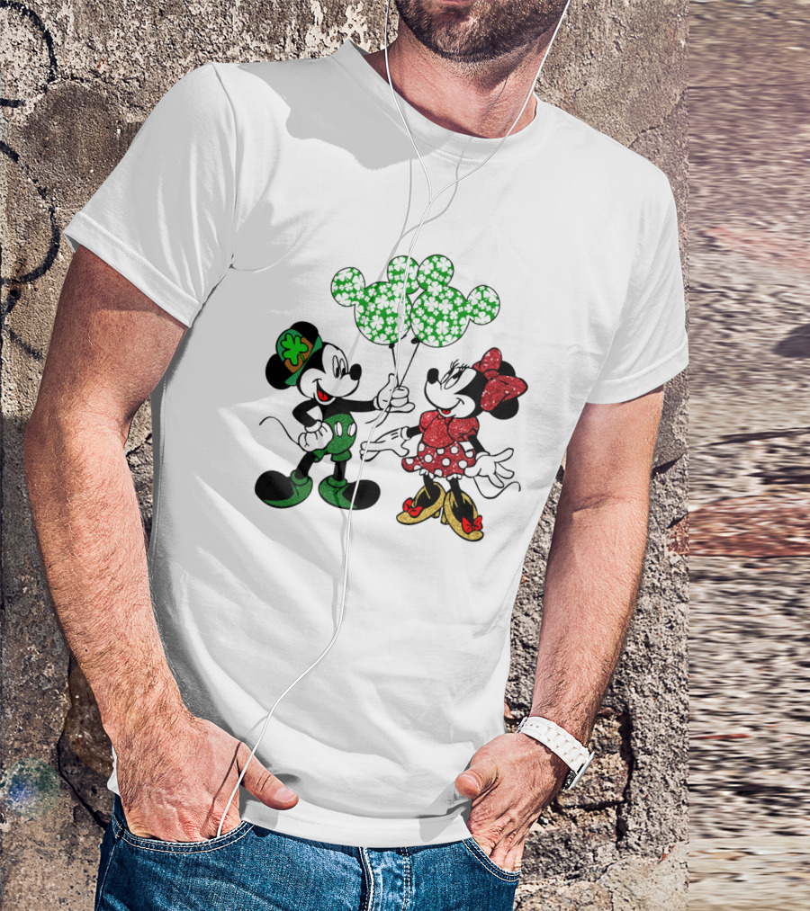 Mickey Mouse Minnie Mouse St. Patrick's Day Shamrock Balloons T-Shirt