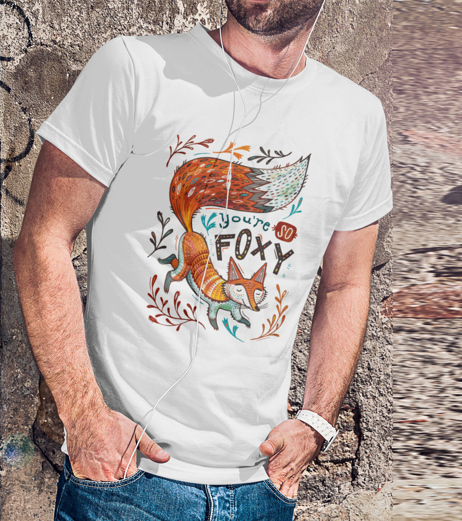 You're So Foxy Fox Design With Colorful Tail And Floral Accents T-Shirt