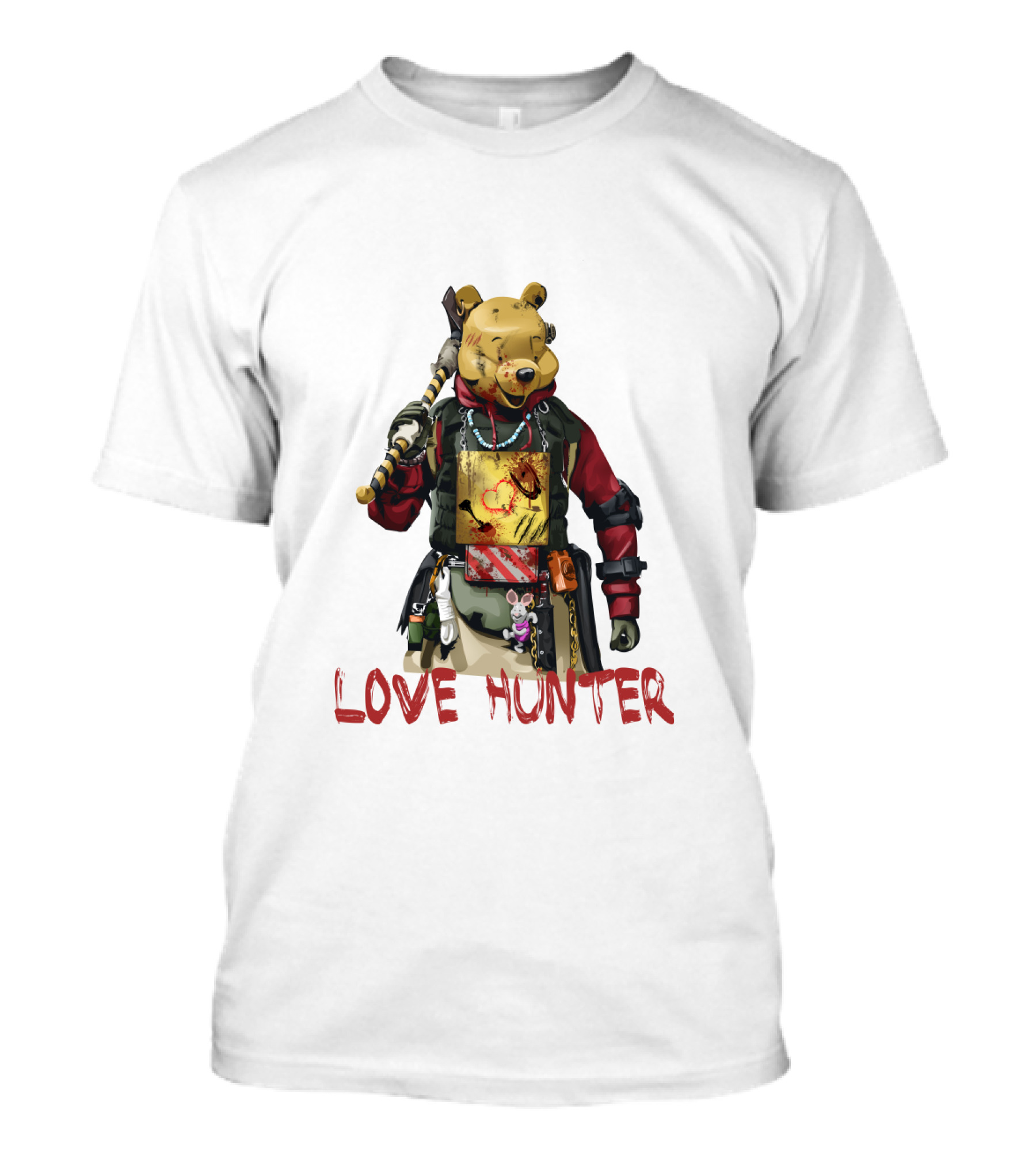 LOVE HUNTER BEAR MASK WARRIOR WITH WEAPON AND HEART T-Shirt