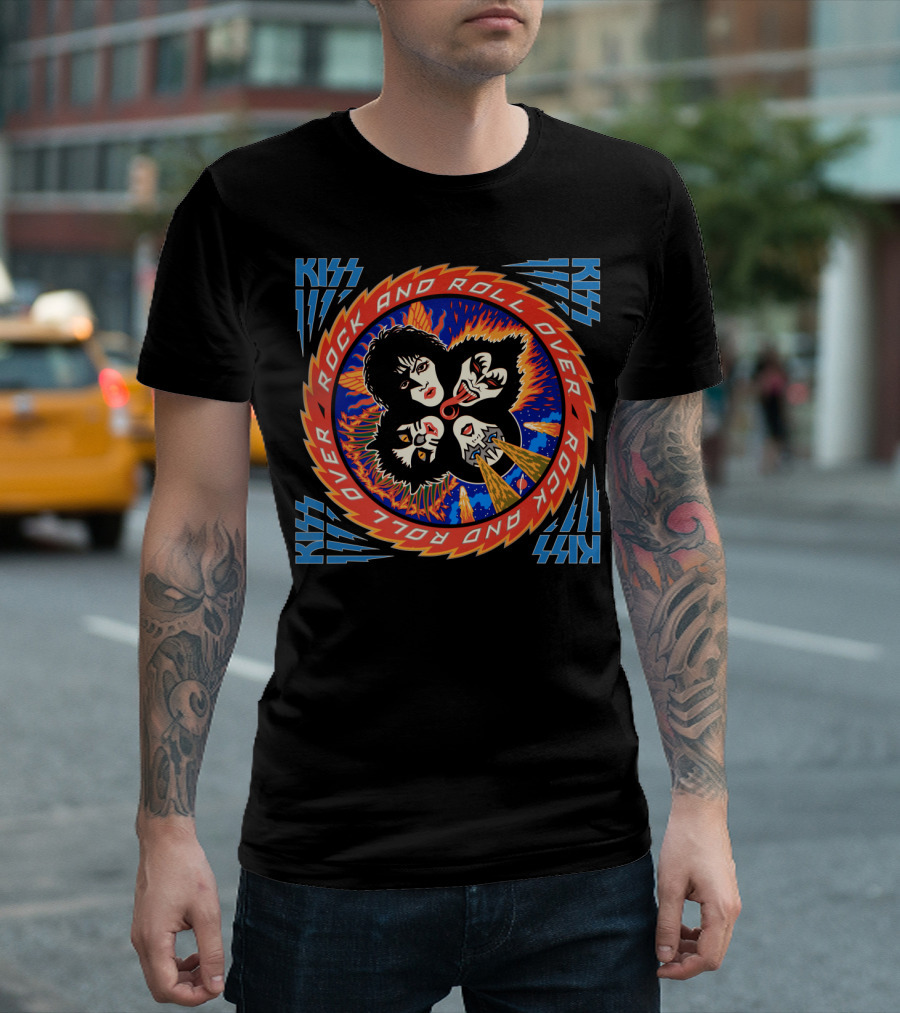Kiss Rock And Roll Over Vintage Album Art With Iconic Band Imagery T-Shirt