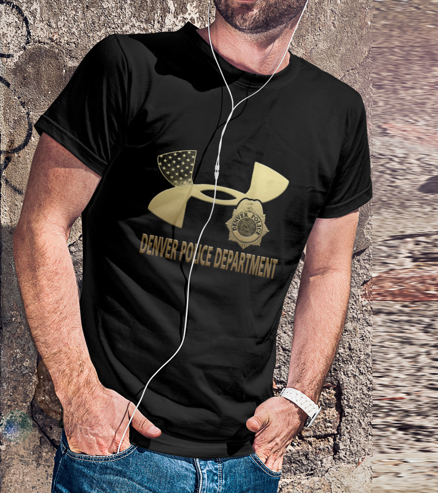 Denver Police Department Badge With Flag Pattern On Under Armour T-Shirt