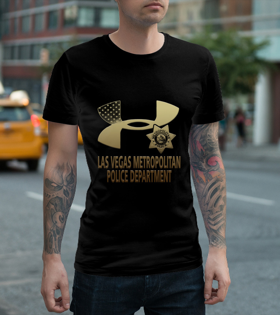 Las Vegas Metropolitan Police Department Under Armour Badge American Flag T-Shirt