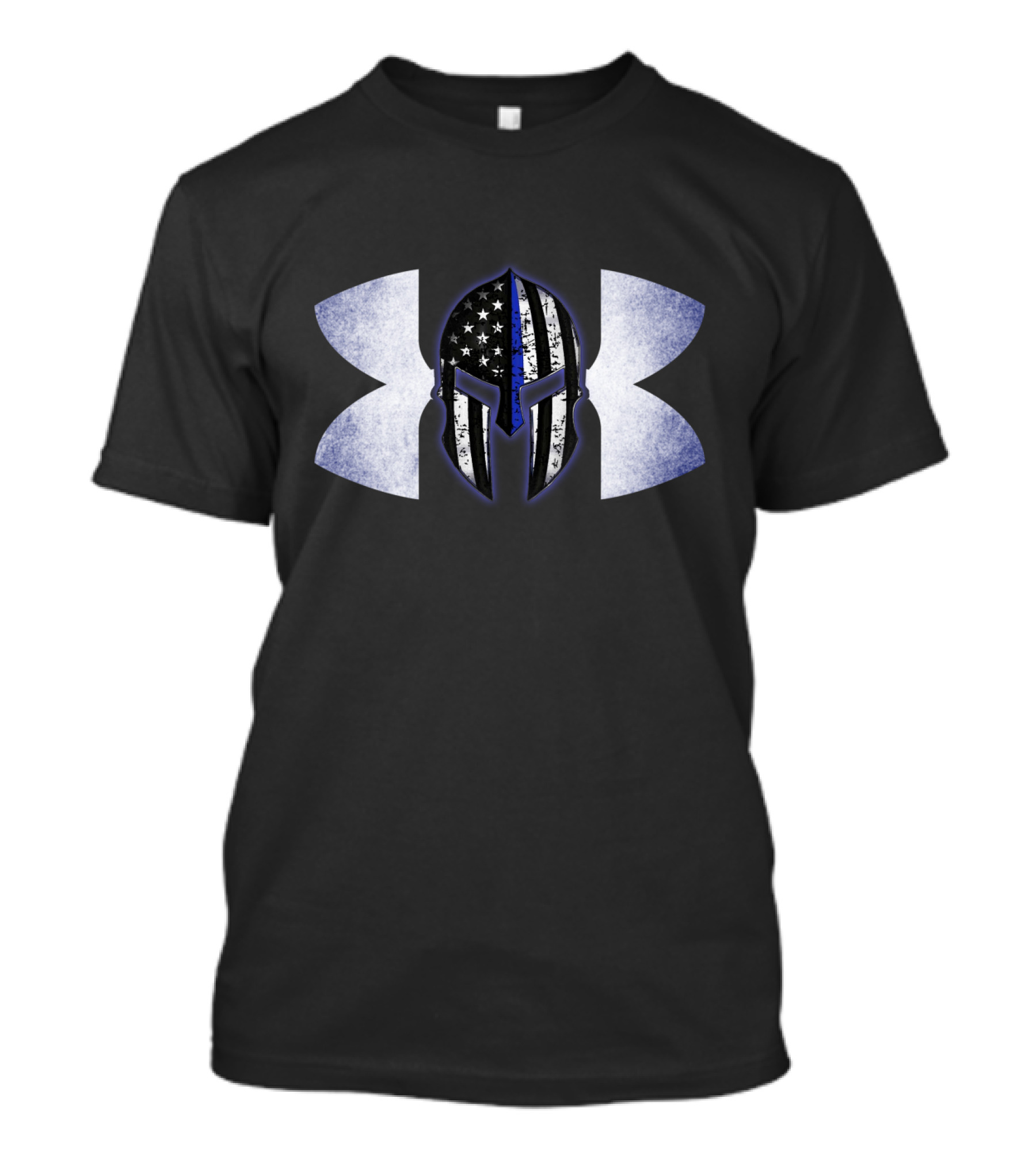 Spartan Helmet American Flag Thin Blue Line Police Support T-Shirt