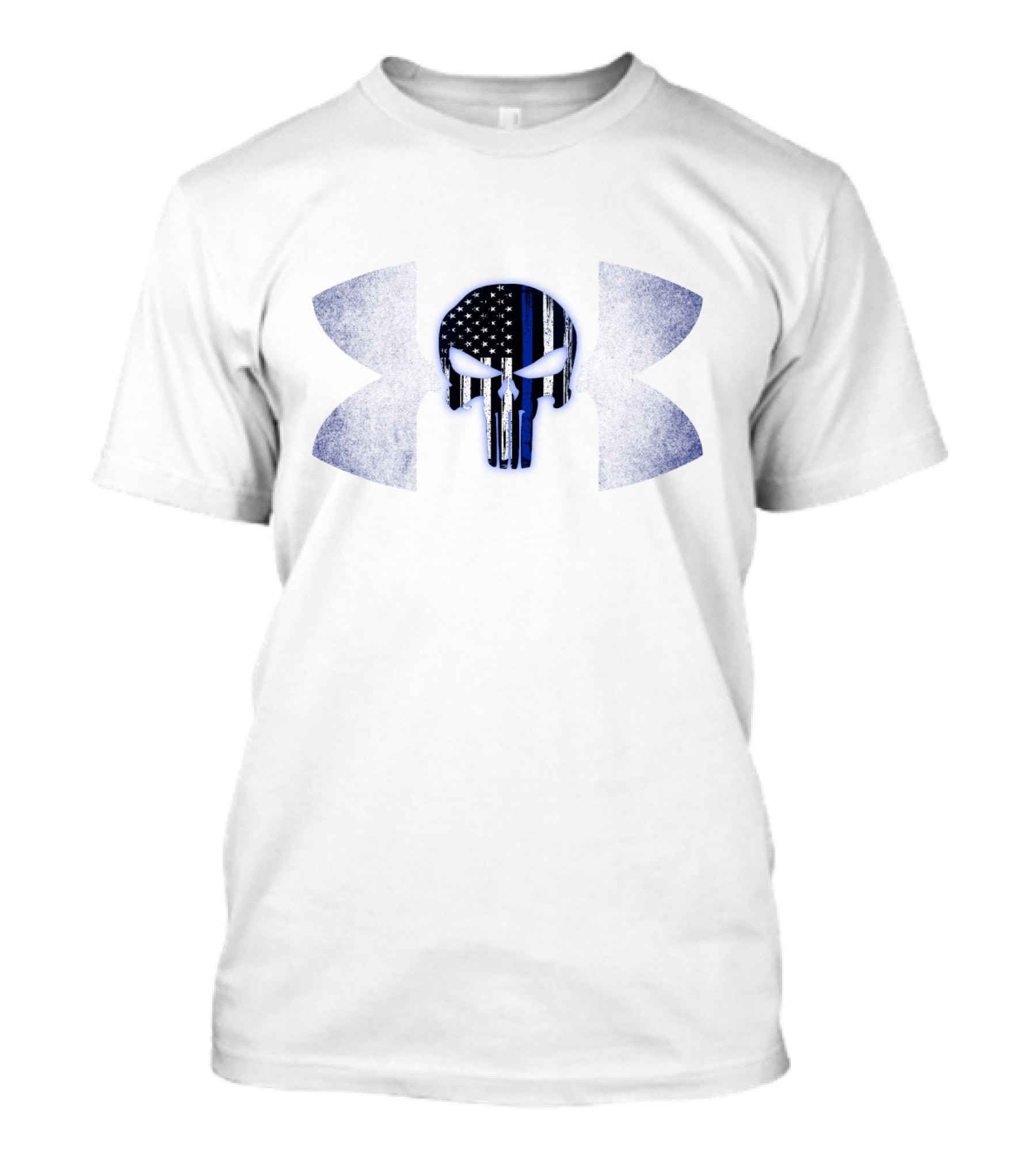 Punisher Skull Thin Blue Line Under Armour Logo American Flag T-Shirt