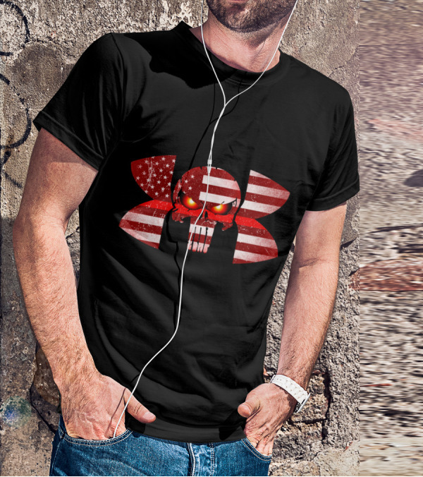 Firefighter Skull American Flag Under Armour Punisher Eyes T-Shirt