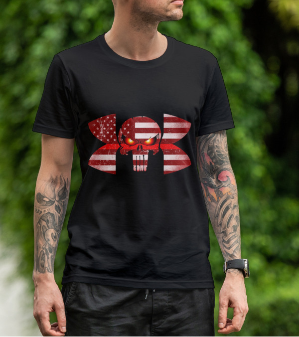 Firefighter Skull American Flag Under Armour Punisher Eyes T-Shirt