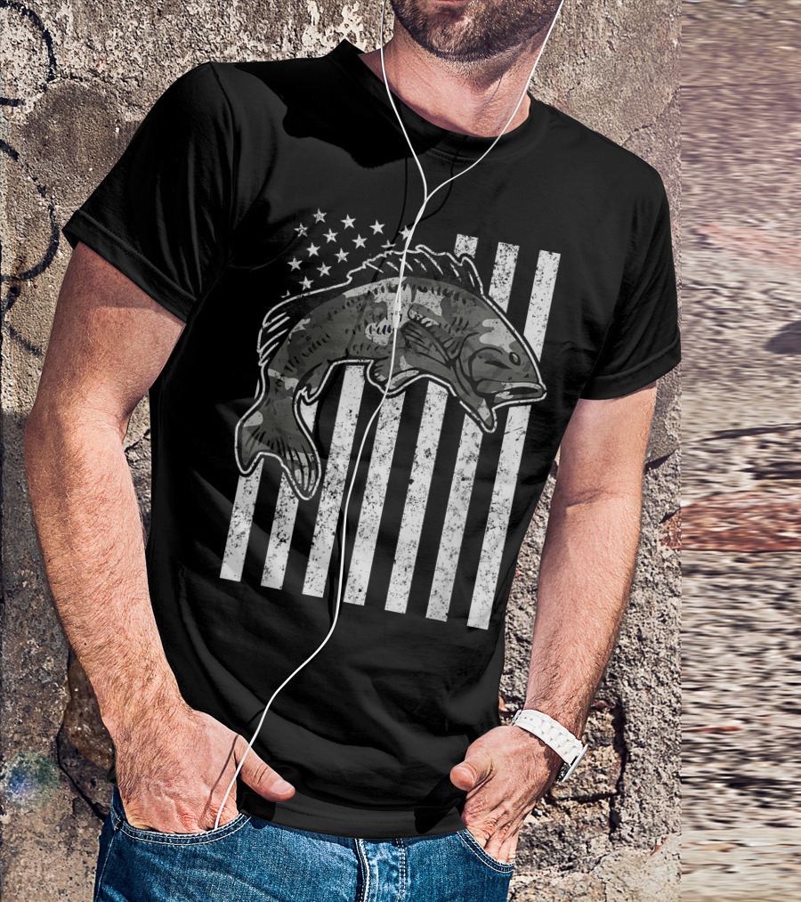 American Flag Camouflage Bass Fishing Mens T-Shirt