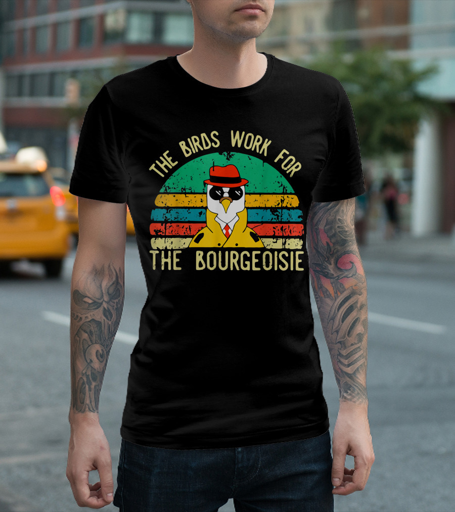 The Birds Work For The Bourgeoisie Retro Style Penguin in Hat and Sunglasses T-Shirt
