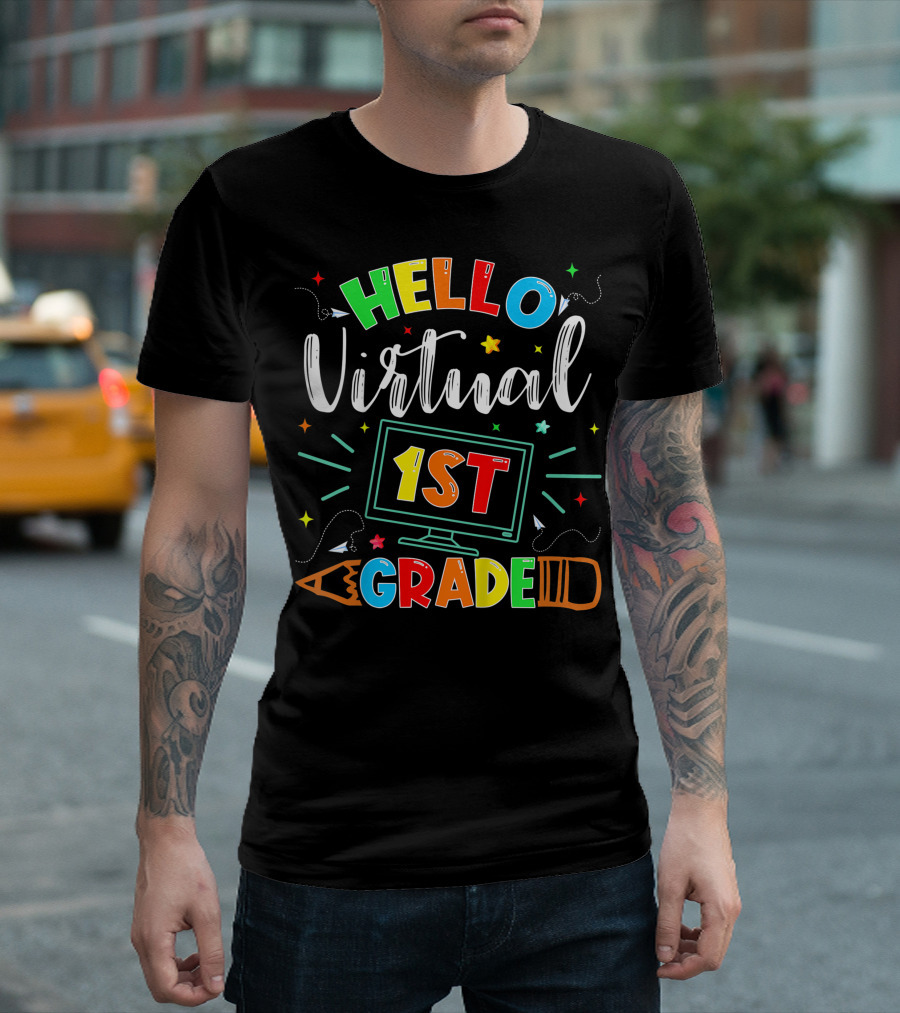 Hello Virtual 1st Grade Back To School Online Teaching T-Shirt