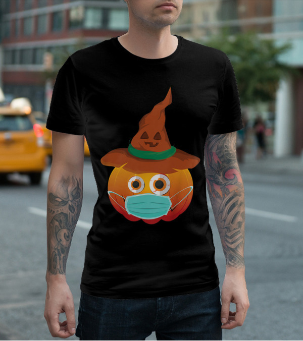 Funny Pumpkin Mask Witch Hat Costume T-Shirt