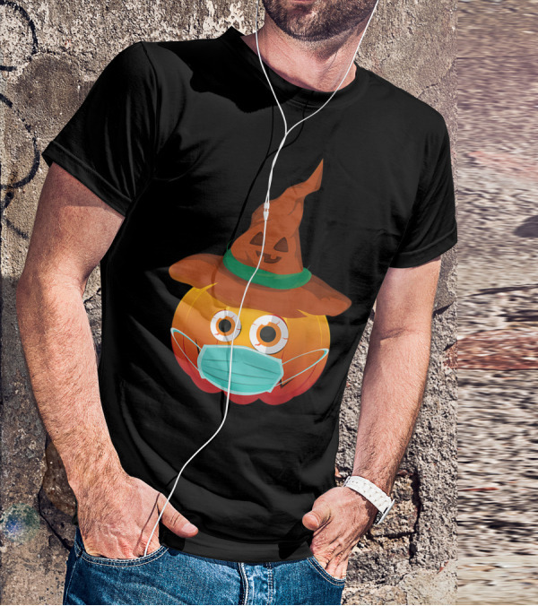 Funny Pumpkin Mask Witch Hat Costume T-Shirt