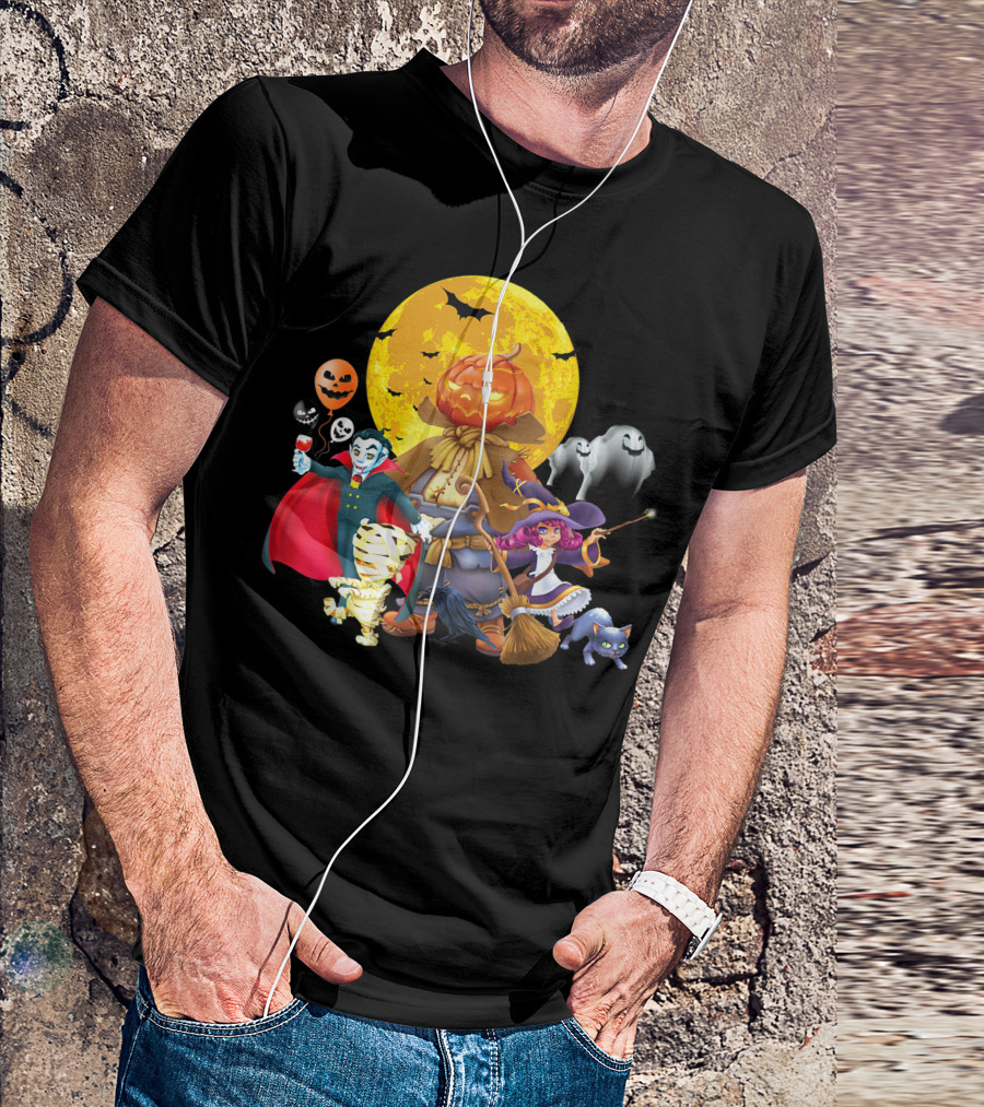 Halloween Horror Pumpkin Vampire Skeleton Witch Trick Treat Bat Ghost Moon T-Shirt