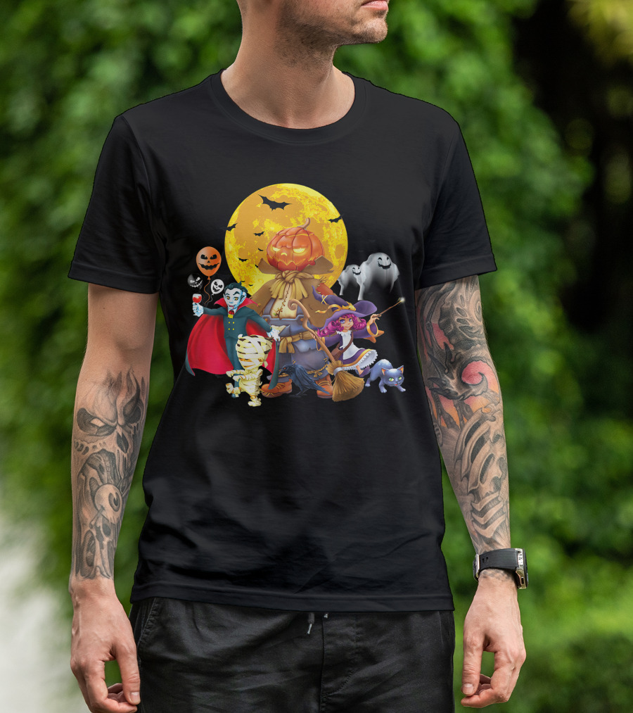 Halloween Horror Pumpkin Vampire Skeleton Witch Trick Treat Bat Ghost Moon T-Shirt