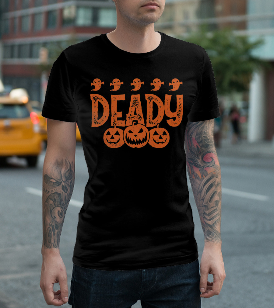 Deady Funny Halloween Dad Costume with Pumpkins and Ghosts Creepy Best T-Shirt