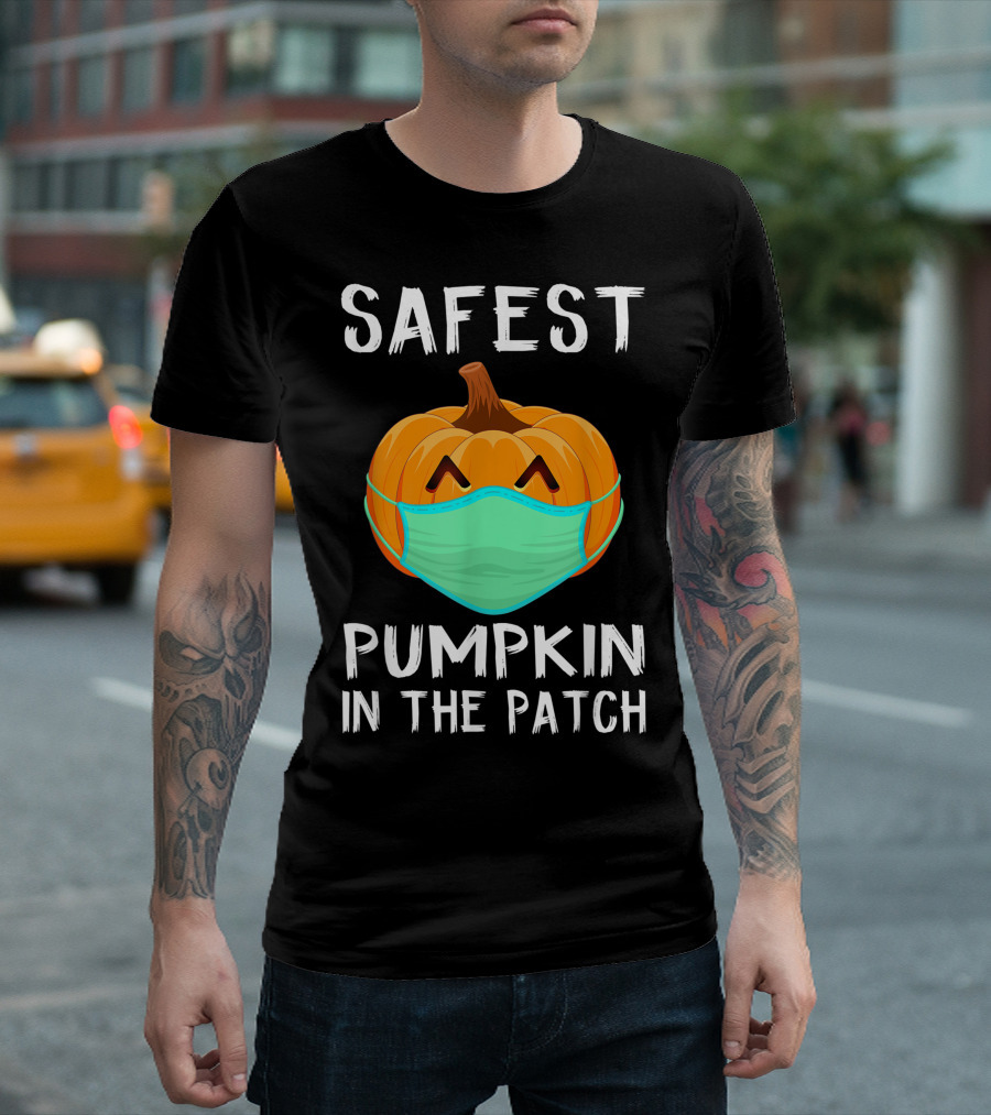 Safest Pumpkin In The Patch Halloween Costume With Face Mask T-Shirt