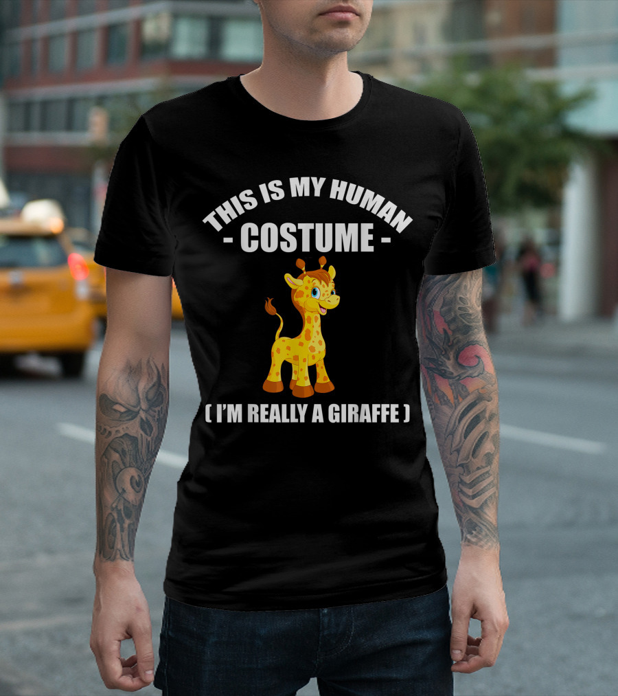 This Is My Human Costume I'm Really a Giraffe Funny Halloween T-Shirt