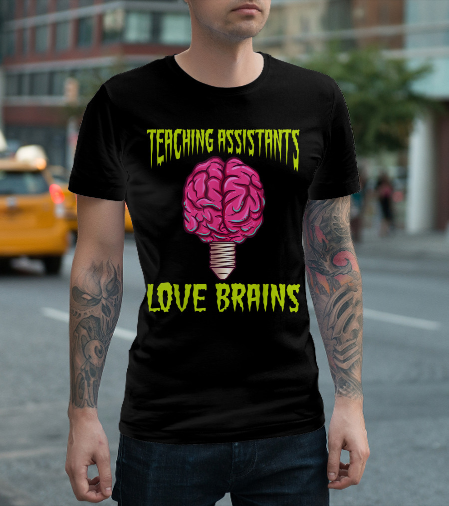 Teaching Assistants Love Brains Halloween Light Bulb T-Shirt