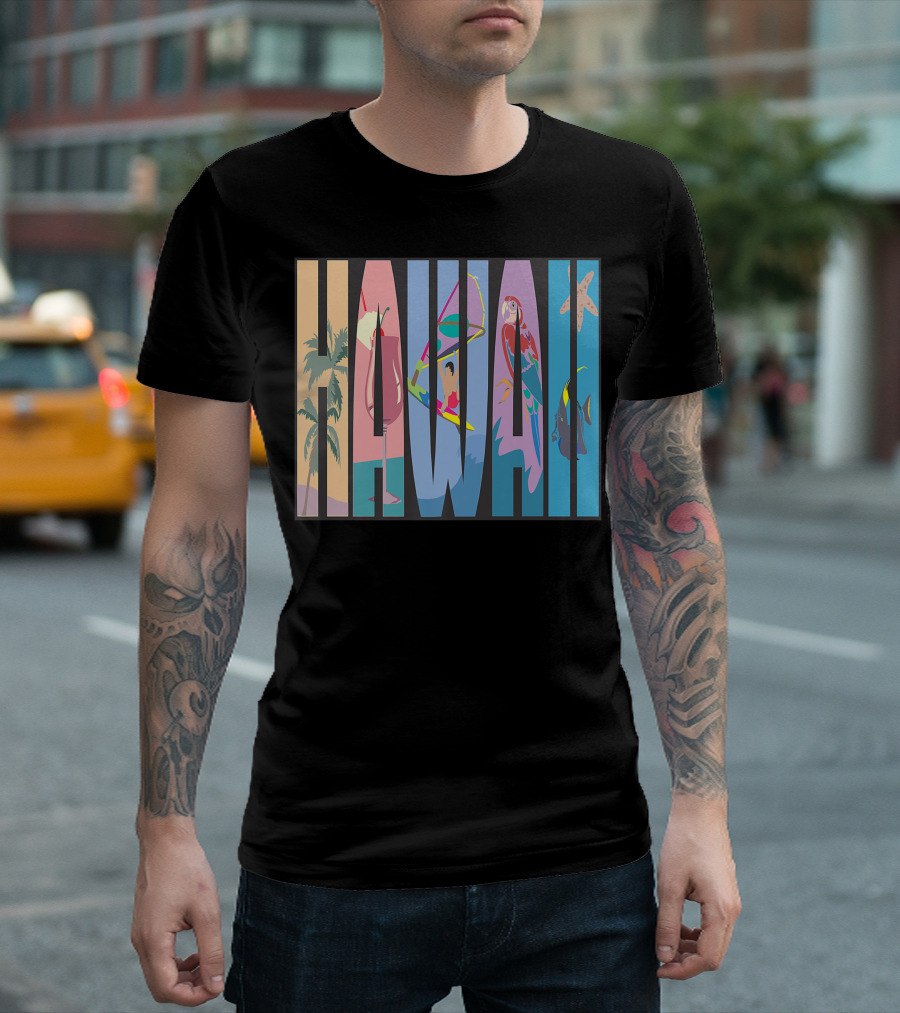 Hawaii Aloha Pearl Island Surf Sand State Floral Fish Tropical Parrot And Starfish T-Shirt
