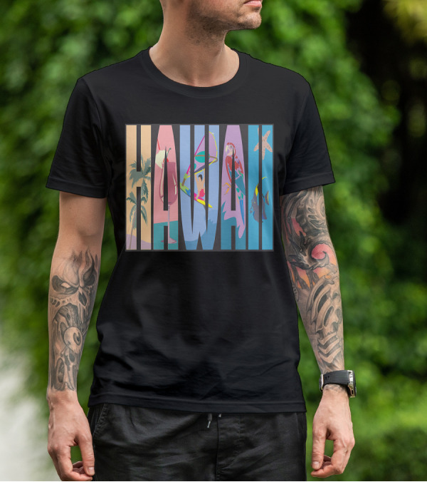 Hawaii Aloha Pearl Island Surf Sand State Floral Fish Tropical Parrot And Starfish T-Shirt