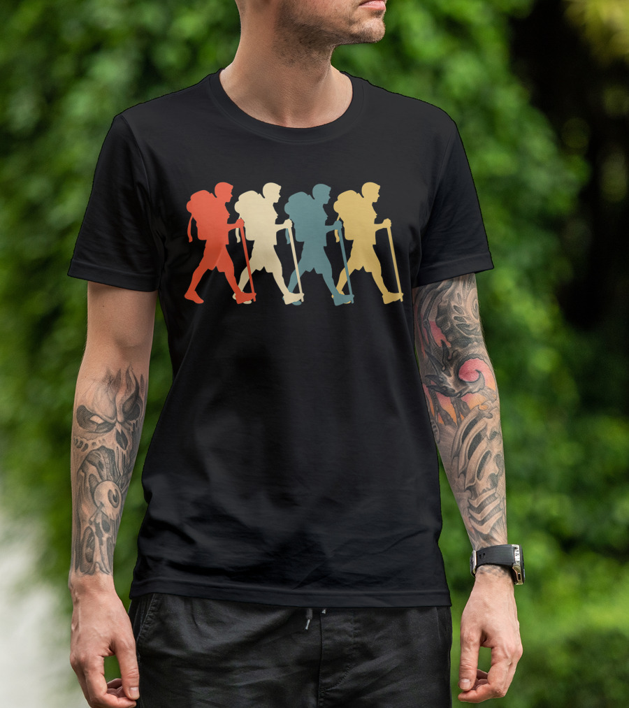 Hiker Vintage Retro Hiking Camping Silhouette Walking T-Shirt