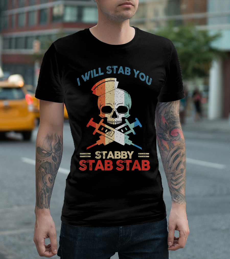 I Will Stab You Skull Stabby Stab Stab Vintage T-Shirt
