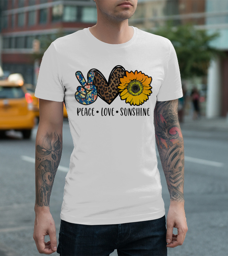 Peace Love Sunshine Floral Leopard Sunflower Teacher Idea T-Shirt