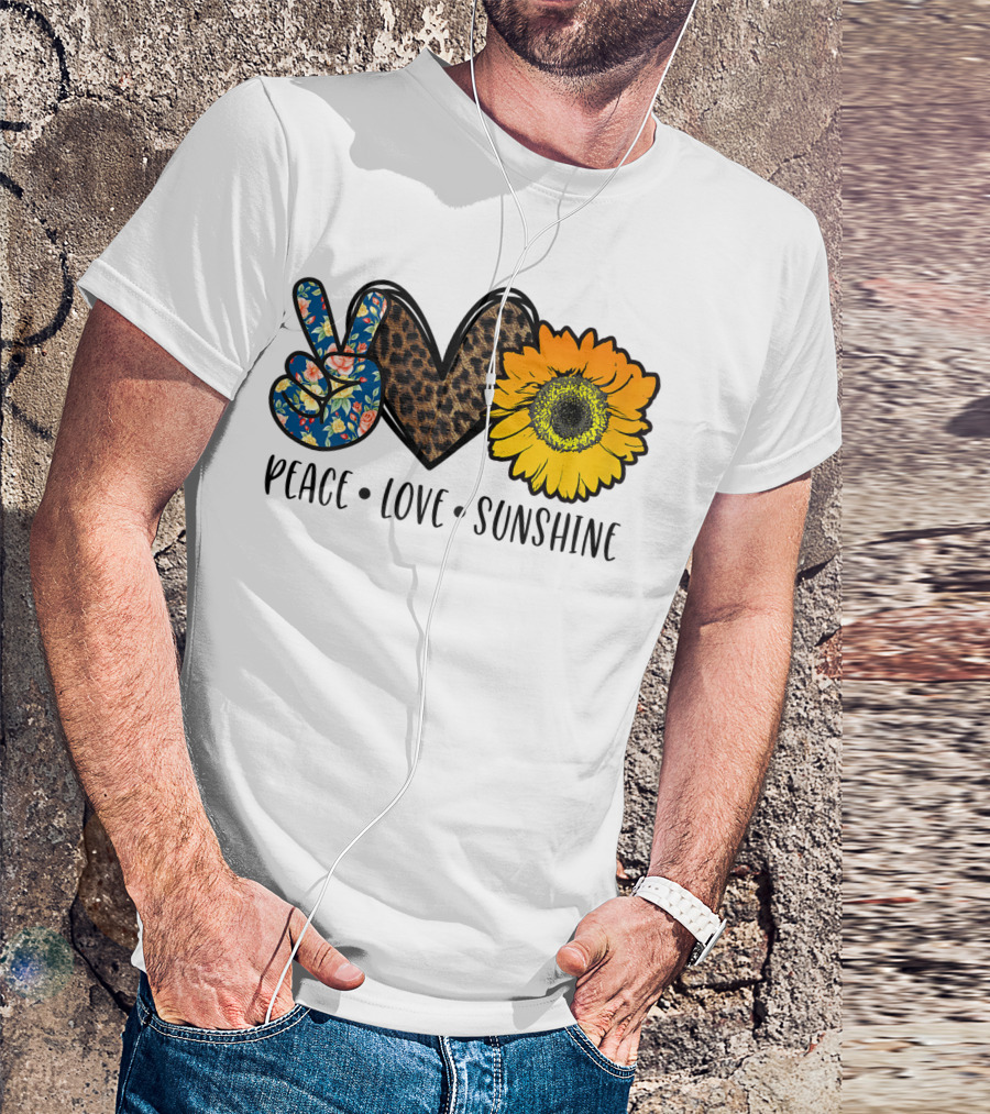 Peace Love Sunshine Floral Leopard Sunflower Teacher Idea T-Shirt