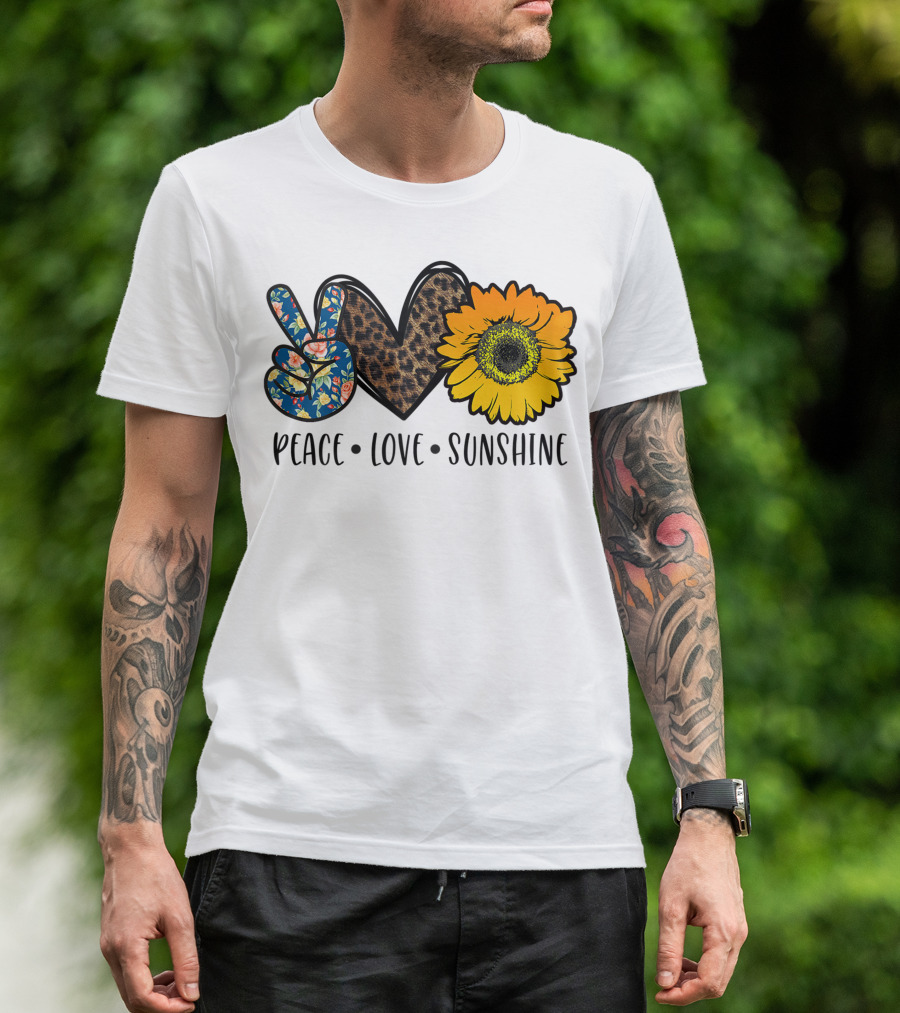 Peace Love Sunshine Floral Leopard Sunflower Teacher Idea T-Shirt