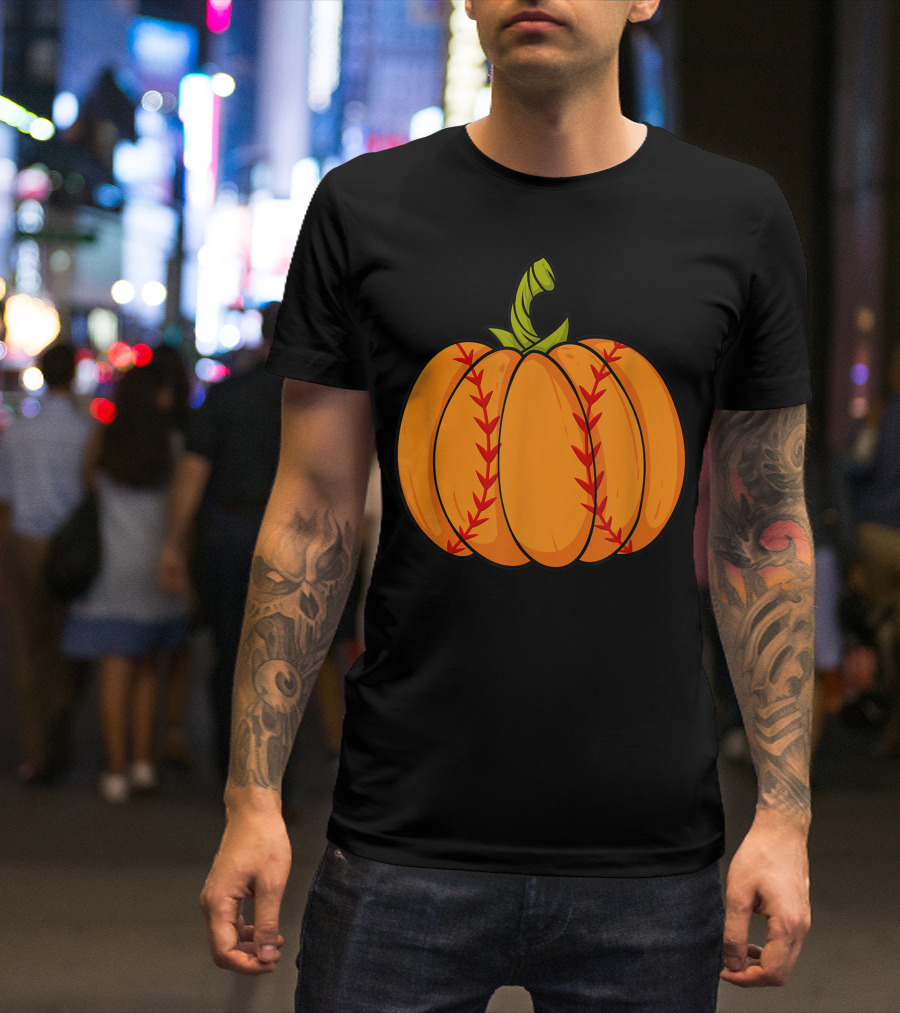 Thanksgiving Baseball Halloween Pumpkin Boys Pitcher Catcher Colorful Stitched T-Shirt