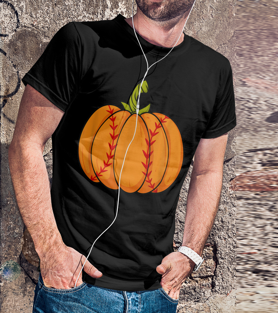 Thanksgiving Baseball Halloween Pumpkin Boys Pitcher Catcher Colorful Stitched T-Shirt
