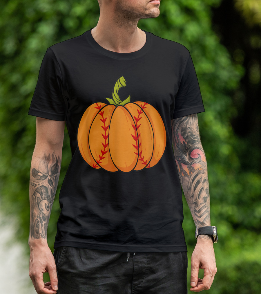 Thanksgiving Baseball Halloween Pumpkin Boys Pitcher Catcher Colorful Stitched T-Shirt