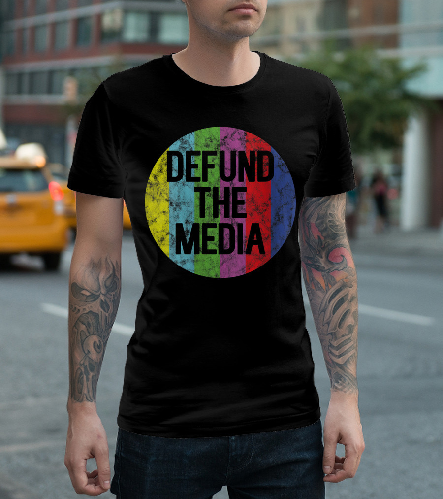 Women Retro Vintage 80s Defund The Media Political Protest Colorful Textured Circle T-Shirt