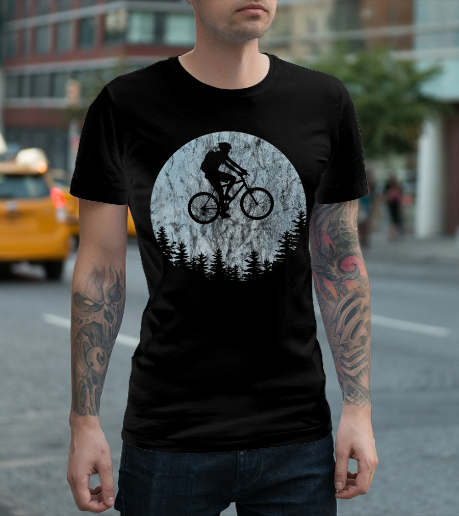 Mountain Bike Moon MTB Bicycle Rider Cycling Biking Forest T-Shirt