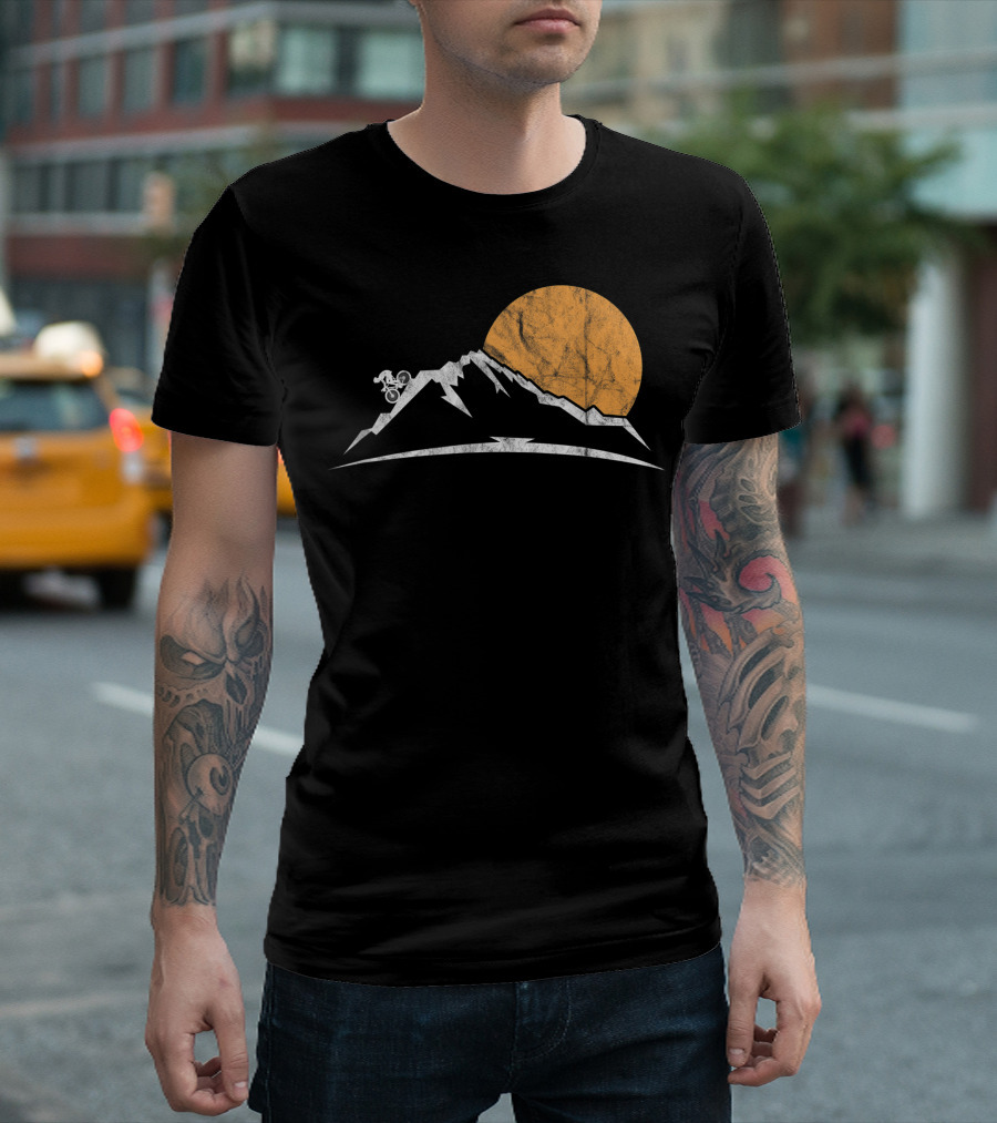 Mountain Bike MTB Downhill Biking Cycling with Sun and Mountain T-Shirt