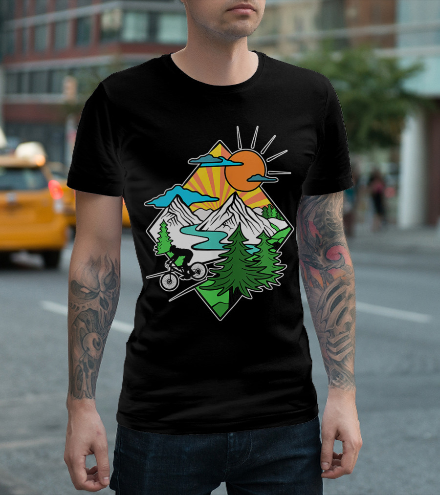 Mountain Biking Retro MTB Nature Adventure Downhill Trail Riding in Mountain Landscape T-Shirt