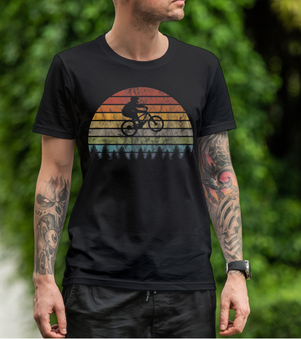 Mountain Bike Bicycle Rider Retro Sunset Cycling Forest T-Shirt